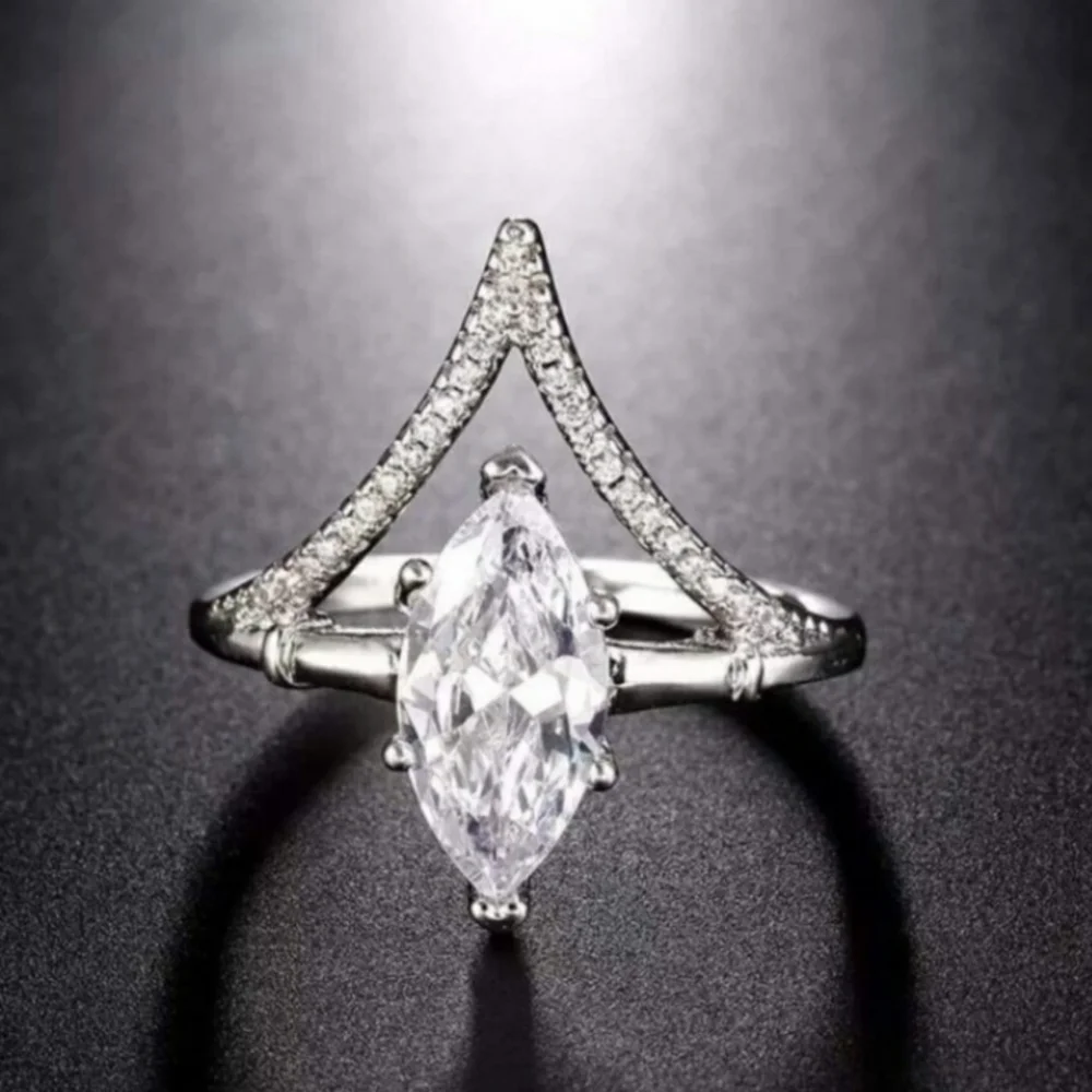 New Silver White Sapphire Marquise Ring - Picture 1 of 7